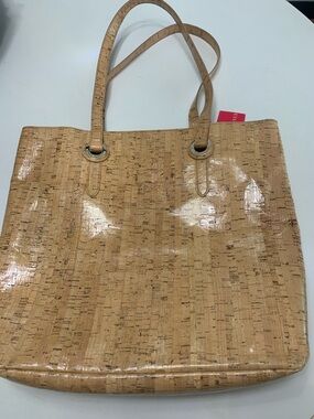 NWT Elaine Turner Neutral Coated Cork Molly Tote Bag with Double Handles